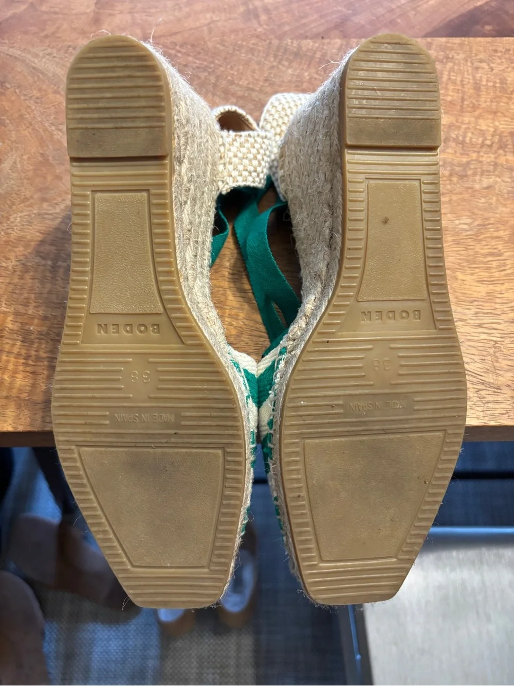 Boden Green and Cream Striped Women’s Espadrille Wedge